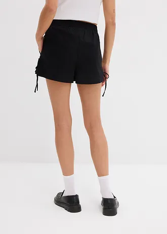 Short à taille élastiquée en coton extensible, Couleur: noir