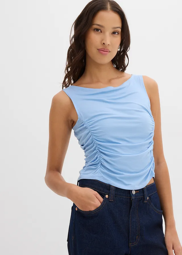 Débardeur en viscose extensible, Couleur: bleu