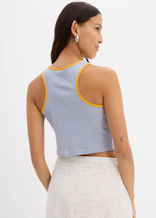 Tanktop van biologisch katoen • wit-geeloranje-mat blauw gestreept • product-page.page-title-suffix