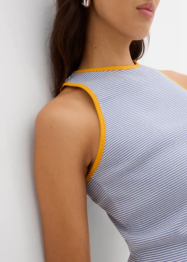 Tanktop van biologisch katoen • wit-geeloranje-mat blauw gestreept • product-page.page-title-suffix
