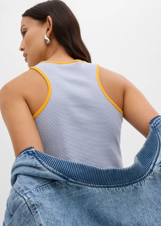 Tanktop van biologisch katoen • wit-geeloranje-mat blauw gestreept • product-page.page-title-suffix