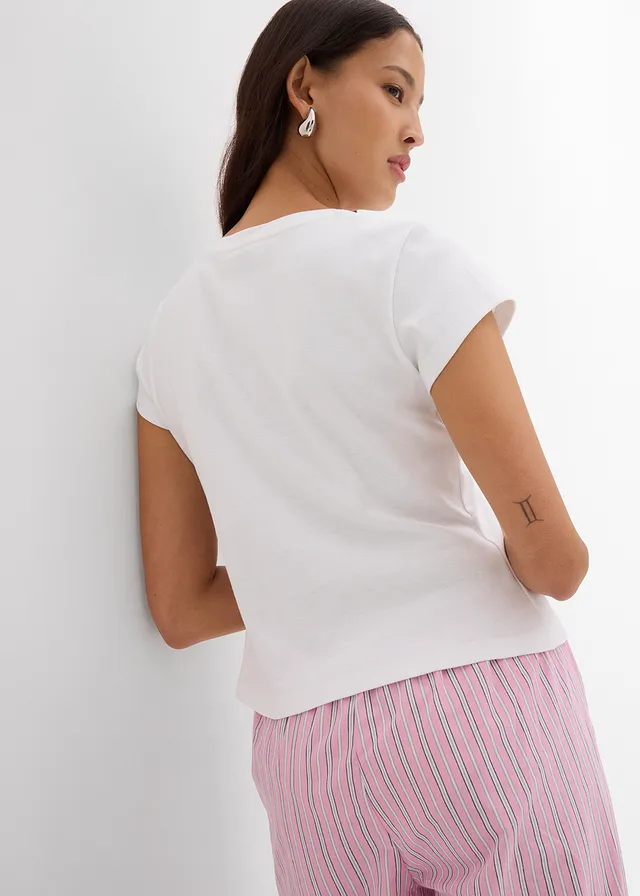 T-shirt 100% coton, Couleur: blanc/rose cristal imprimé