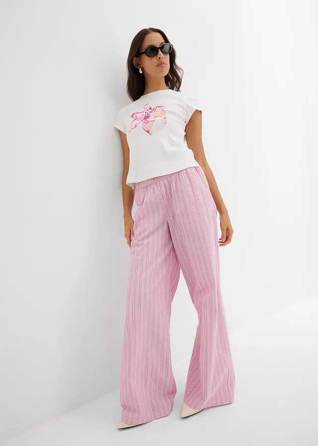 T-shirt 100% coton, Couleur: blanc/rose cristal imprimé