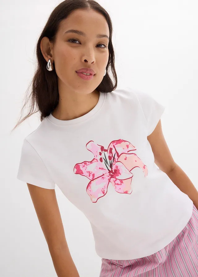 T-shirt 100% coton • blanc/rose cristal imprimé • product-page.page-title-suffix