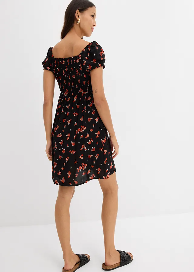 Robe courte en viscose fluide • noir/blanc/orange foncé imprimé • product-page.page-title-suffix