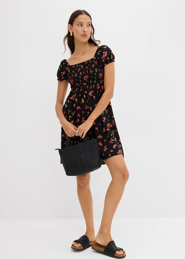 Robe courte en viscose fluide • noir/blanc/orange foncé imprimé • product-page.page-title-suffix