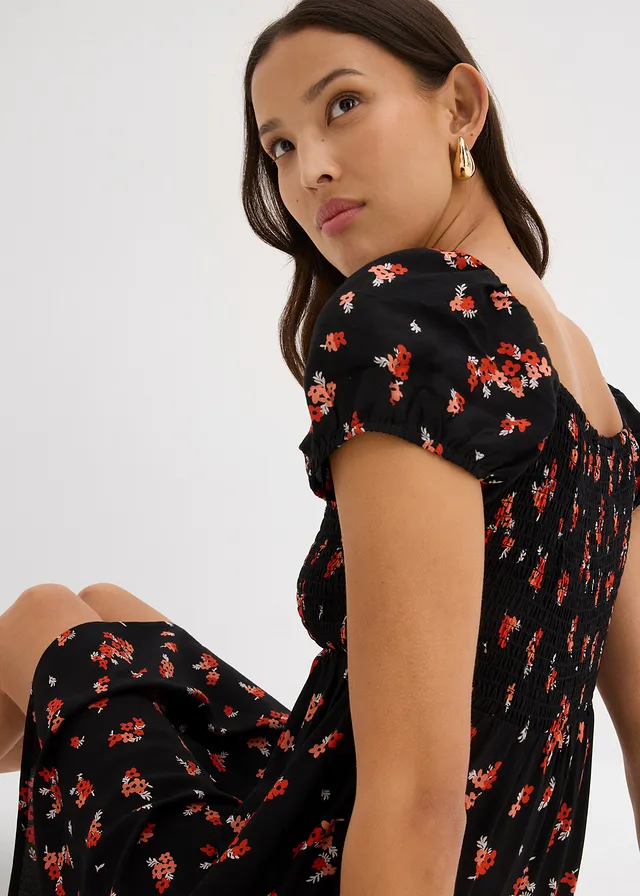 Robe courte en viscose fluide • noir/blanc/orange foncé imprimé • product-page.page-title-suffix