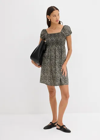 Rochie mini din viscoză fluidă, culoare: negru-alb-galben-narcisă cu imprimeu