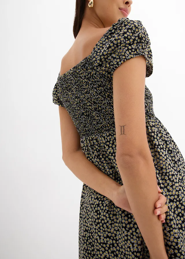Robe courte en viscose fluide • noir/blanc/jaune jonquille imprimé • product-page.page-title-suffix