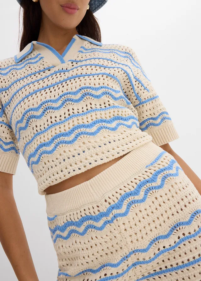 Short en maille aérienne coton et lin • ivoire-bleu moyen rayé • product-page.page-title-suffix