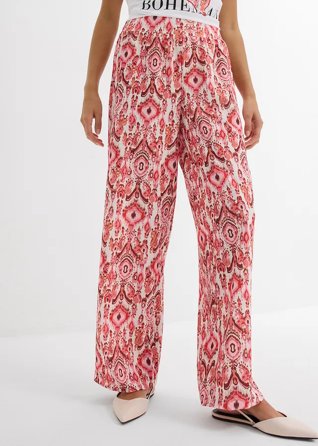 Pantalon jogger en crêpe texturé, Couleur: blanc/rouge imprimé
