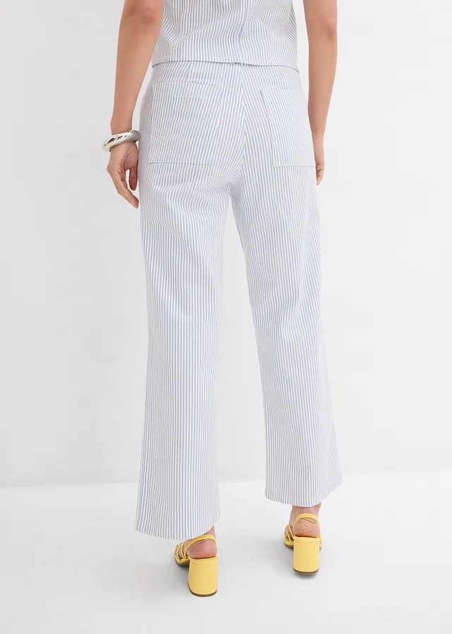 Jean large taille haute, cropped • blanc rayé • product-page.page-title-suffix