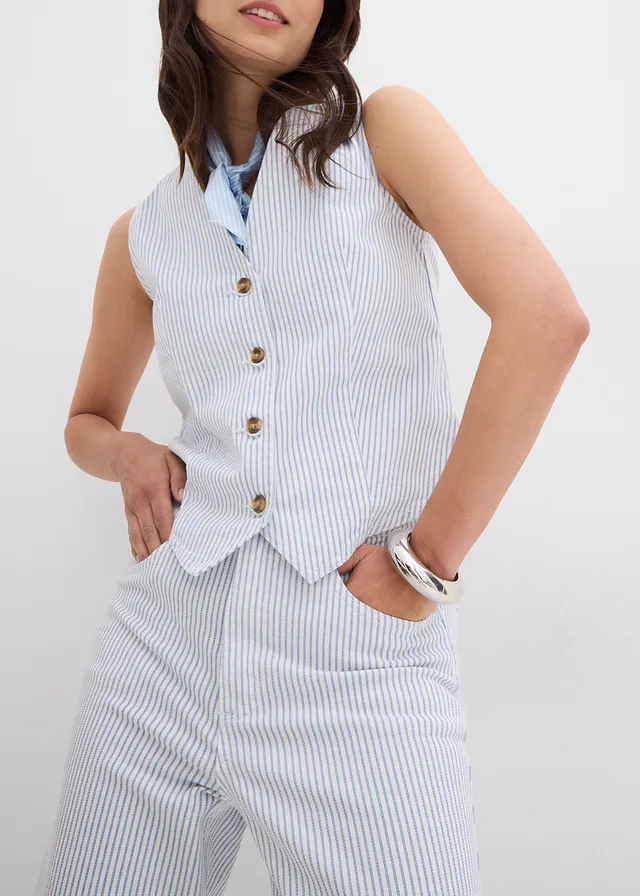 Jean large taille haute, cropped • blanc rayé • product-page.page-title-suffix