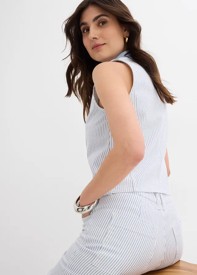 Jean large taille haute, cropped • blanc rayé • product-page.page-title-suffix