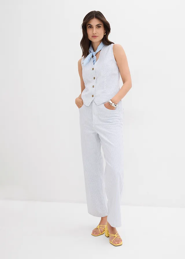 Dżinsy Wide Leg, high waist, cropped, kolor: biały w paski