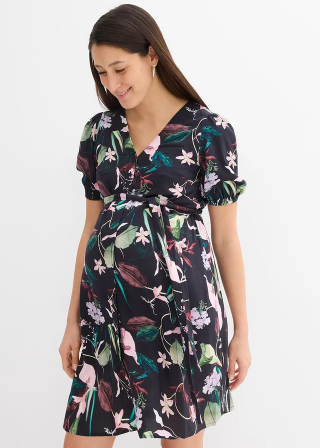 Robe de grossesse et d’allaitement en viscose fluide, Couleur: noir
