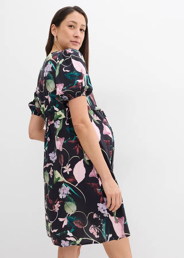 Robe de grossesse et d’allaitement en viscose fluide, Couleur: noir