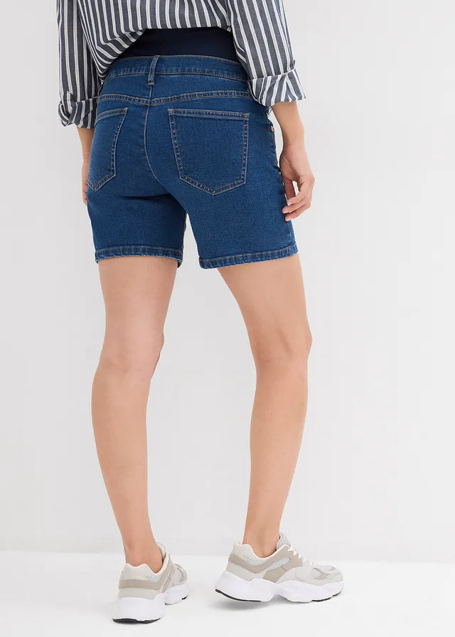 Short de grossesse en coton denim extensible, Couleur: bleu denim