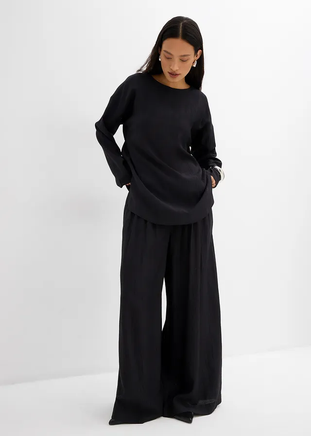 Blouse oversize en crépon de viscose mélangée • noir • product-page.page-title-suffix