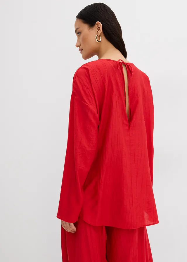 Blouse oversize en crépon de viscose mélangée • rouge salsa • product-page.page-title-suffix