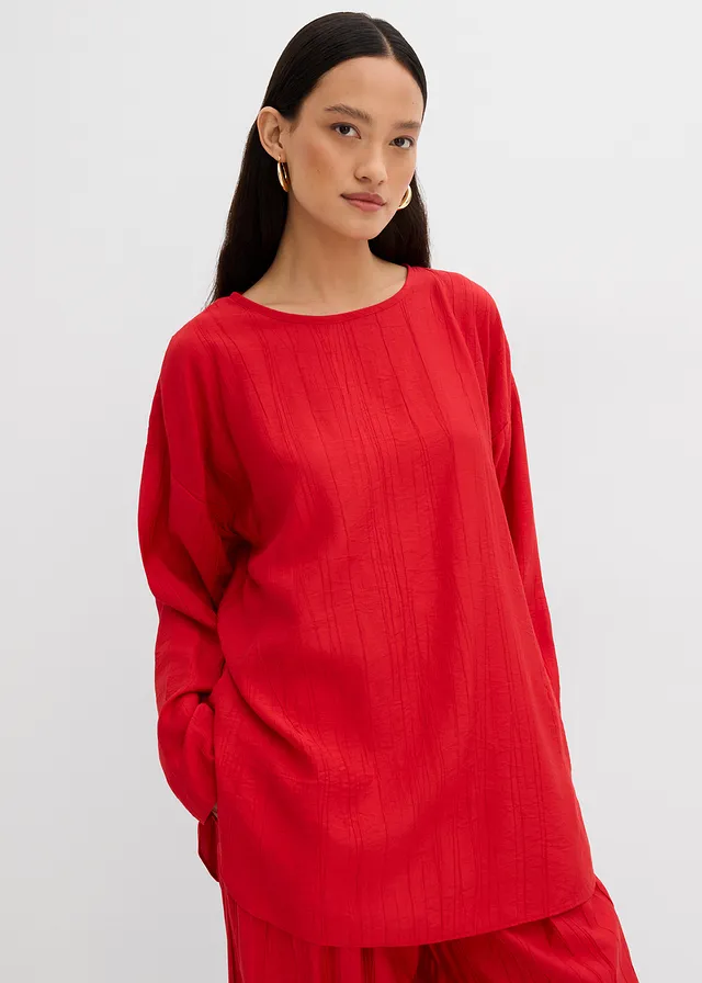 Blouse oversize en crépon de viscose mélangée • rouge salsa • product-page.page-title-suffix
