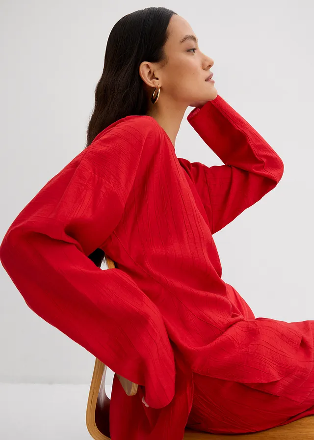 Blouse oversize en crépon de viscose mélangée • rouge salsa • product-page.page-title-suffix