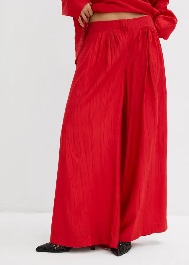 Pantalon palazzo en crépon de viscose mélangée, Couleur: rouge salsa