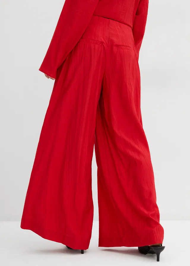 Pantalon palazzo en crépon de viscose mélangée, Couleur: rouge salsa