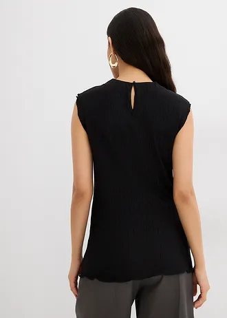 Top van gestructureerde crinkle, Kleur: zwart