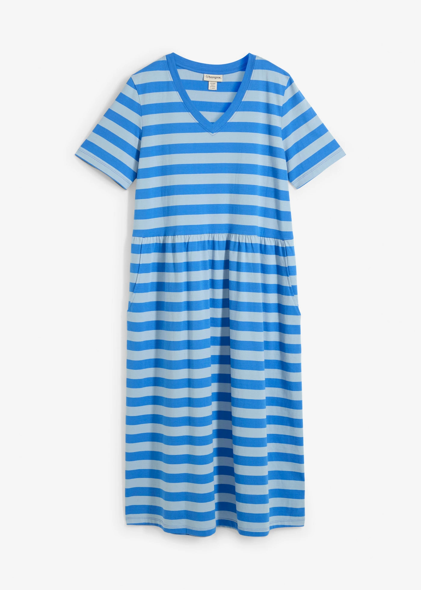 Rochie de jerse din bumbac organic • albastru-gheață/bleu cu dungi orizontale • magazin bonprix