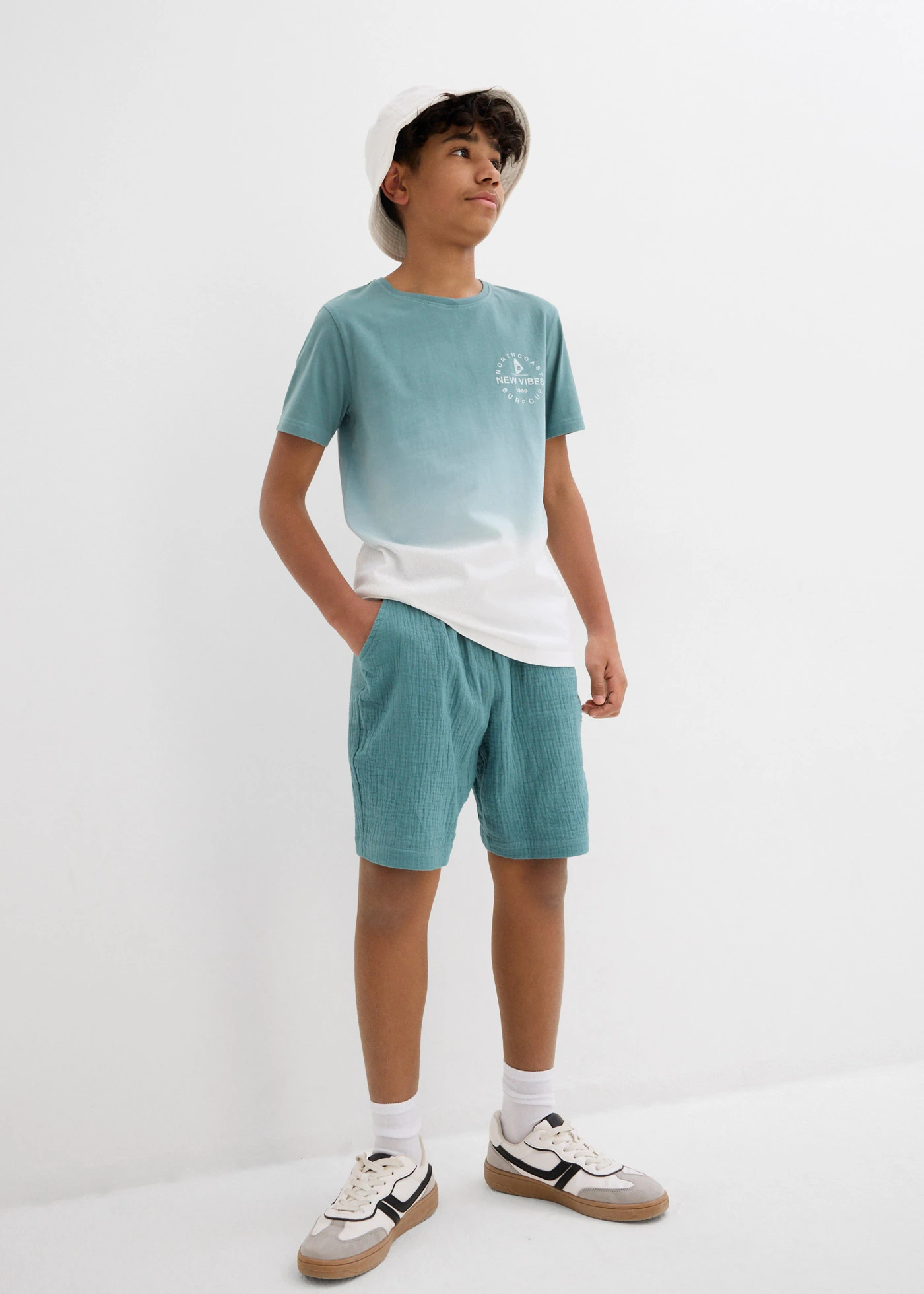 Tričko z čisté bavlny • minerálově modro-bílá • bonprix obchod