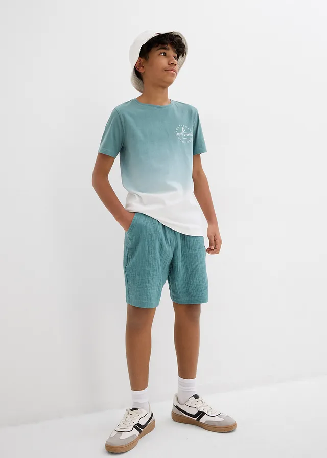 T-shirt van puur katoen • mineraalblauw-wit • product-page.page-title-suffix