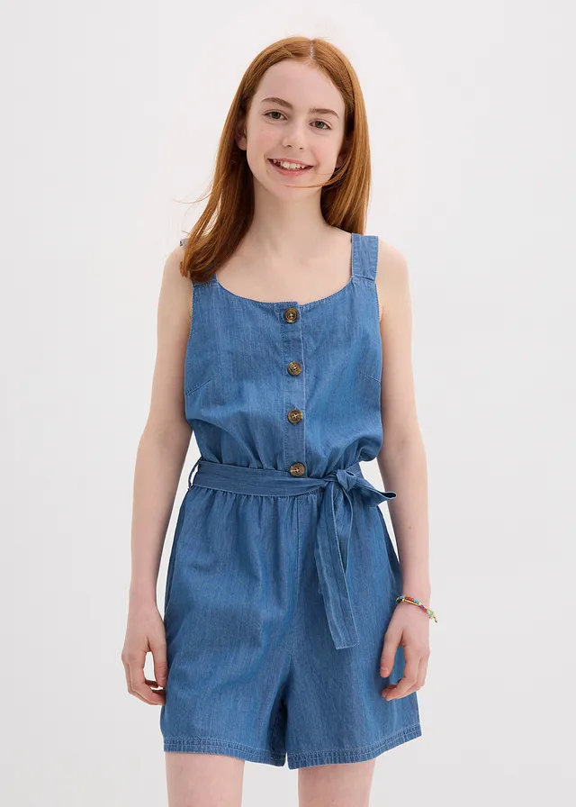 Jeans jumpsuit van soepel katoen, Kleur: blue denim