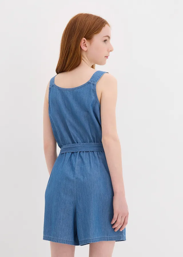 Jeans jumpsuit van soepel katoen, Kleur: blue denim