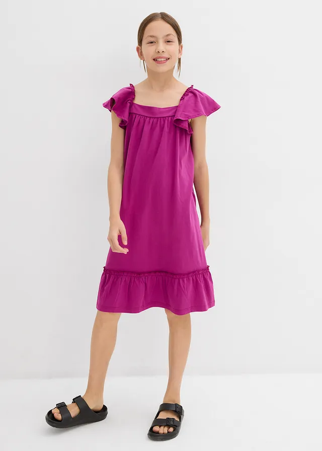 Jersey jurk in een elastische katoenmix, Kleur: violetorchidee