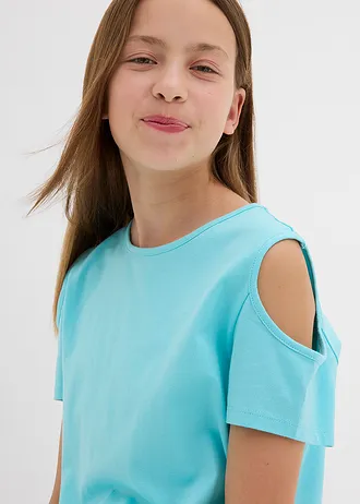 Tričko s prostřihy na ramenou, z čisté organické bavlny • aqua • bonprix obchod