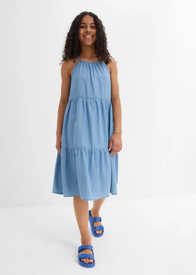 Spijkerjurk van soepel katoen, Kleur: lichtblauw denim