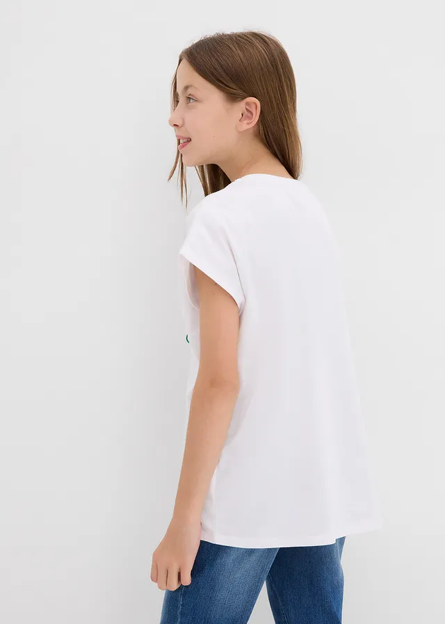 Smiley shirt van katoen, Kleur: wit-kristalroze met print