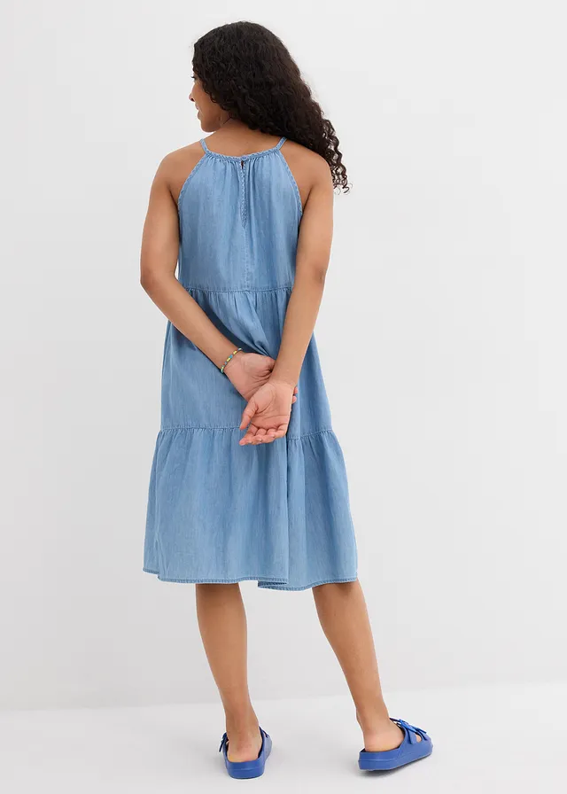 Spijkerjurk van soepel katoen, Kleur: lichtblauw denim