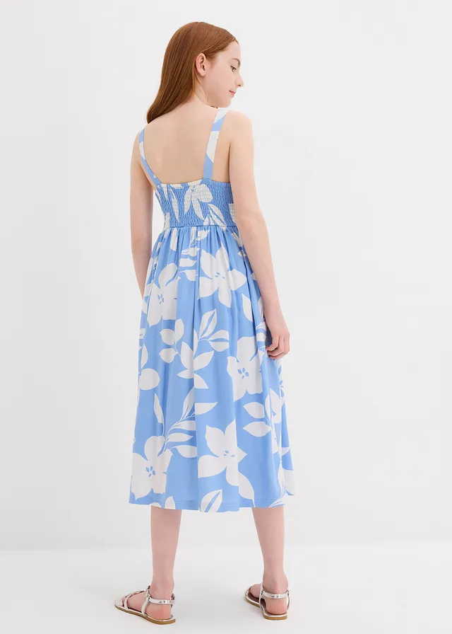 Jurk van soepele viscose, Kleur: middenblauw/wit gebloemd