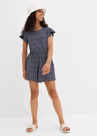 Žerzejový  overal z elastické směsi s organickou bavlnou • tmavě modrá s květy • bonprix obchod