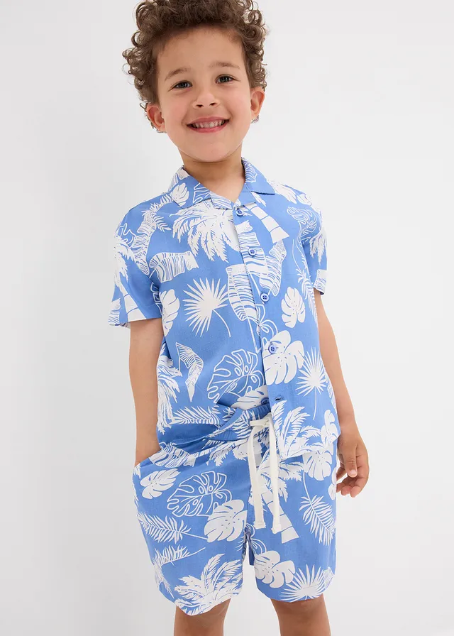 Chemise manches courtes en viscose douce • bleu ciel/écru imprimé • product-page.page-title-suffix