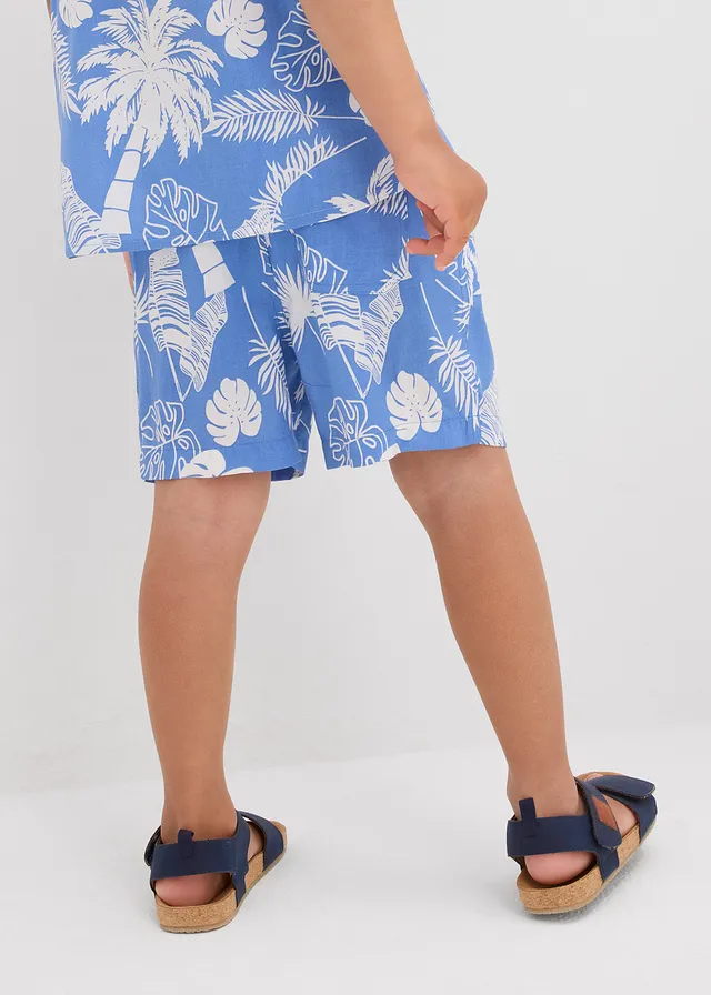 Short taille extensible en viscose douce, Couleur: bleu ciel/blanc cassé