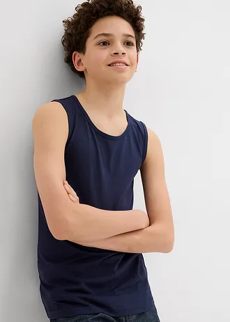 Lot de 3 débardeurs coton • bleu foncé+blanc+gris clair chiné • Boutique bonprix