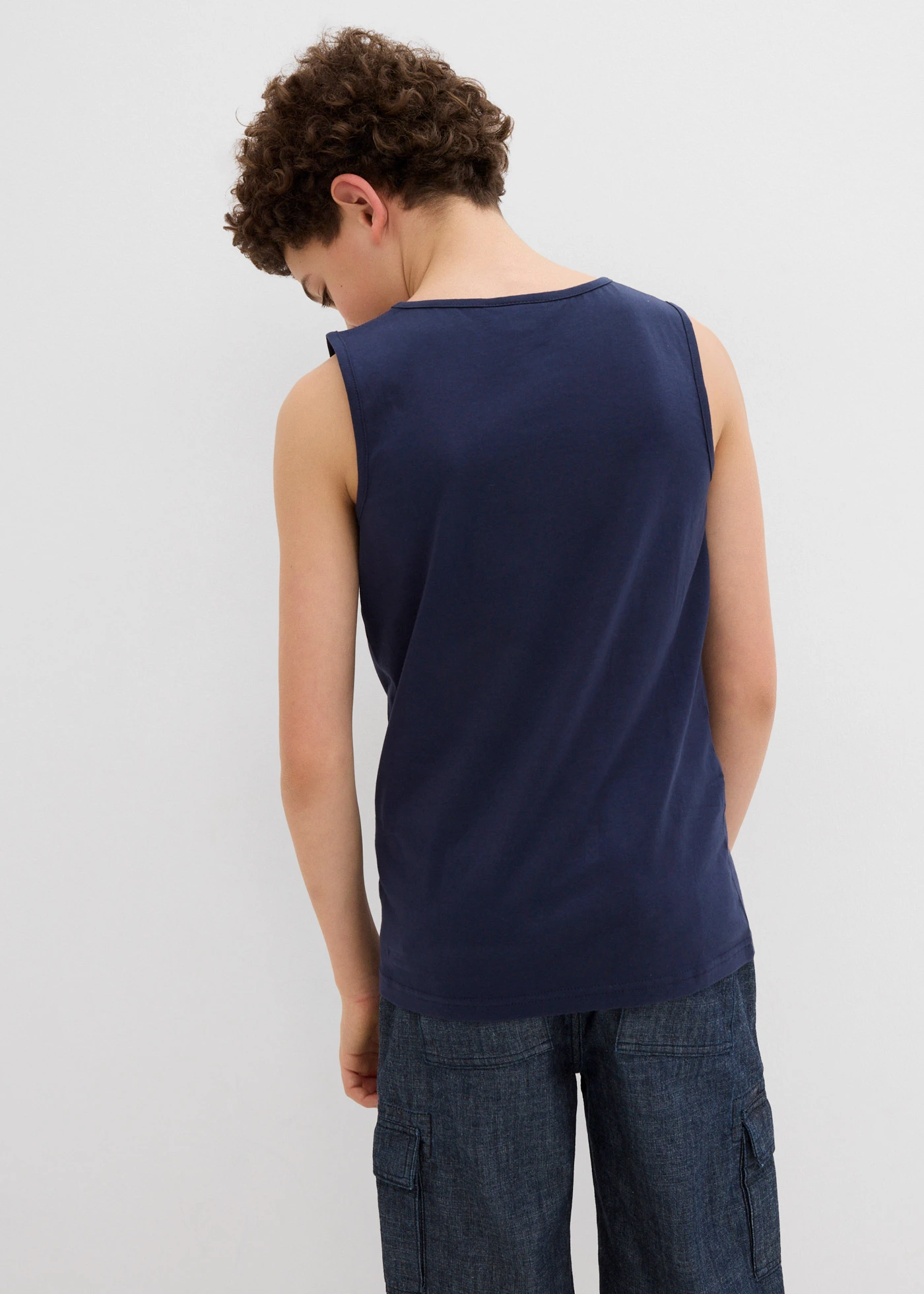 Lot de 3 débardeurs coton • bleu foncé+blanc+gris clair chiné • Boutique bonprix