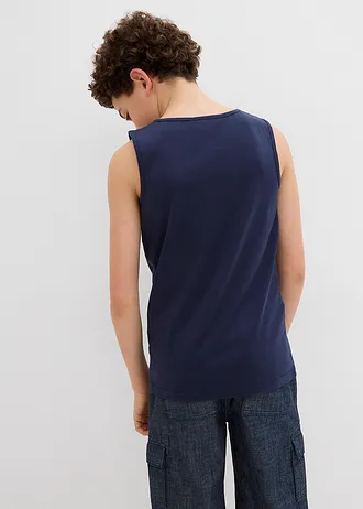 Lot de 3 débardeurs coton • bleu foncé+blanc+gris clair chiné • Boutique bonprix