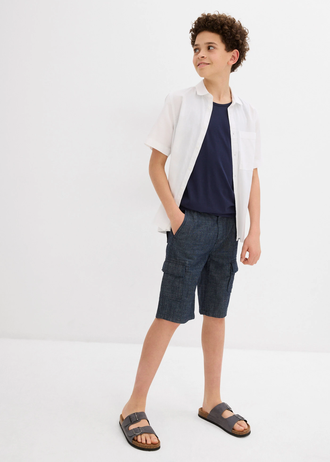 Lot de 3 débardeurs coton • bleu foncé+blanc+gris clair chiné • Boutique bonprix