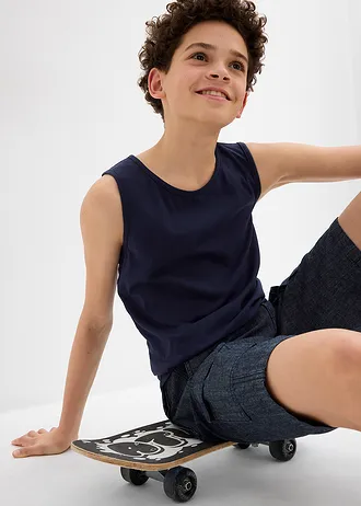 Lot de 3 débardeurs coton • bleu foncé+blanc+gris clair chiné • Boutique bonprix