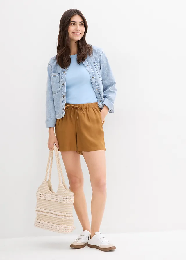 Short à taille élastiquée, Couleur: cognac