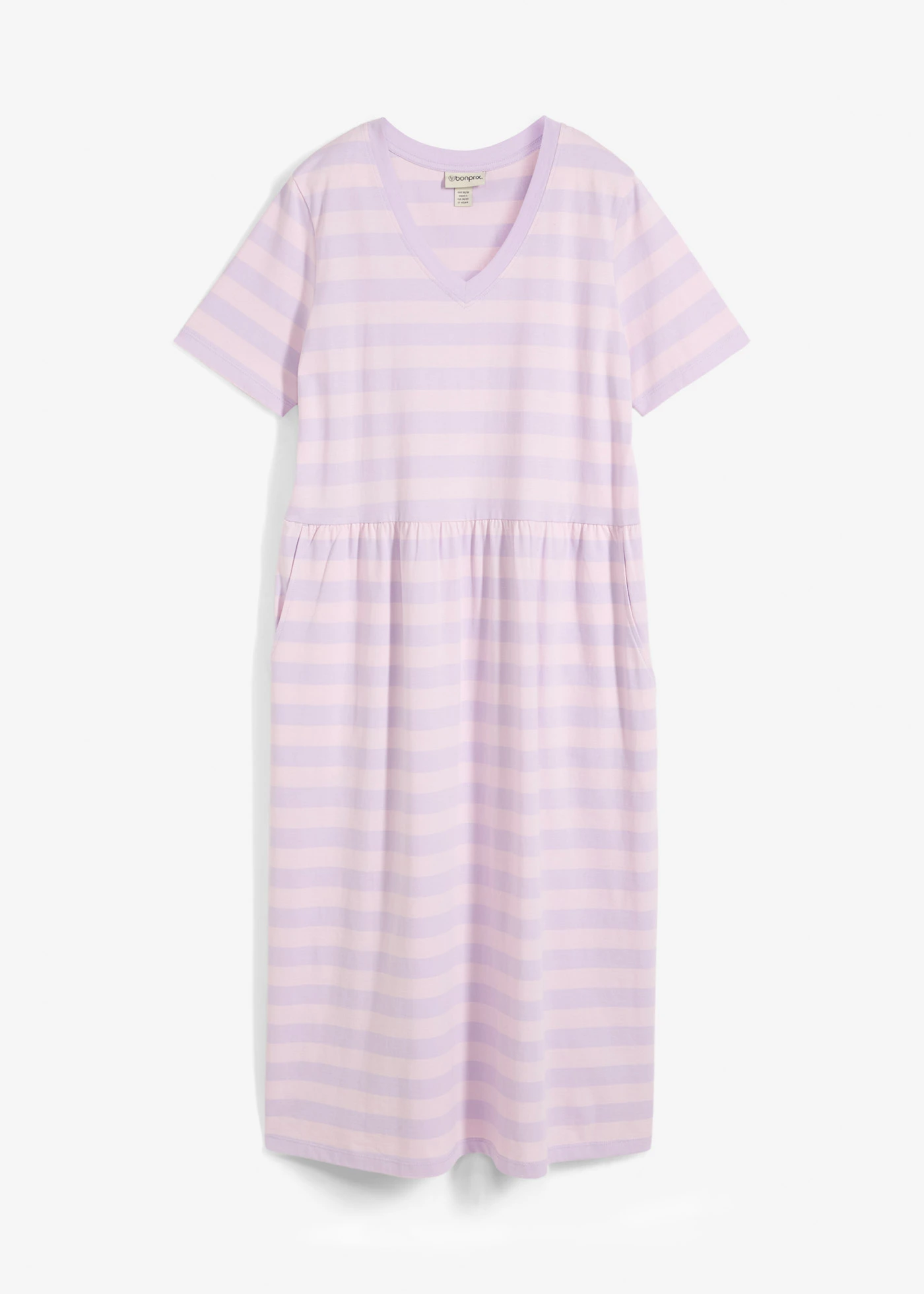 Žerzejové šaty z organické bavlny • jemně šeříkovo-pudrově šeříková s příčnými proužky • bonprix obchod